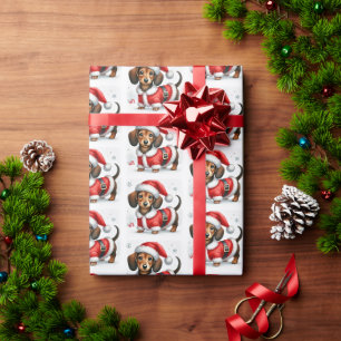 Papel De Regalo Cachorro Dachshund Santa Claus Navidad