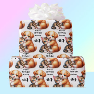 Papel De Regalo Cachorro de Cachorro y Gatito Añadir nombre y edad