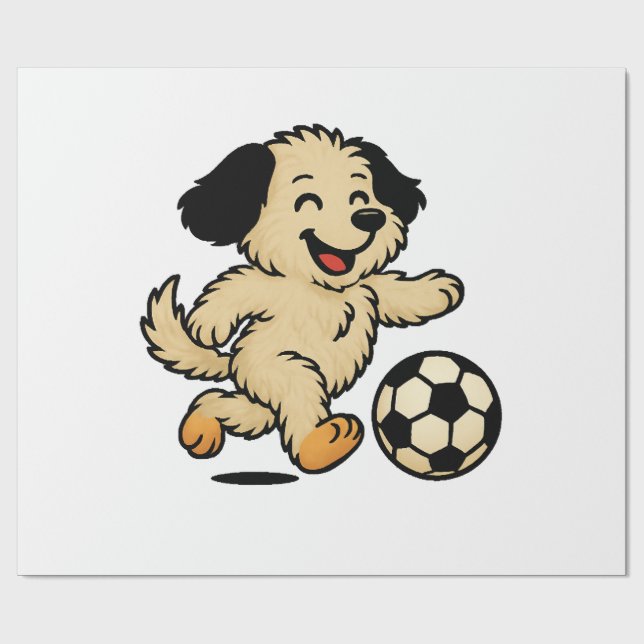 Papel De Regalo Cachorro jugando fútbol (Superficie plana)