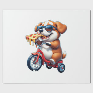 Papel De Regalo cachorro montando una bicicleta comiendo pizza