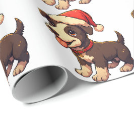 Papel De Regalo Cachorro Navideño Adorable y Alegre con Gorro de S
