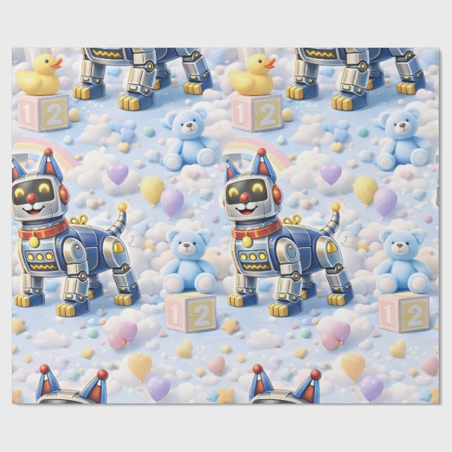 Papel De Regalo Cachorro robot y Ted rosa (Superficie plana)
