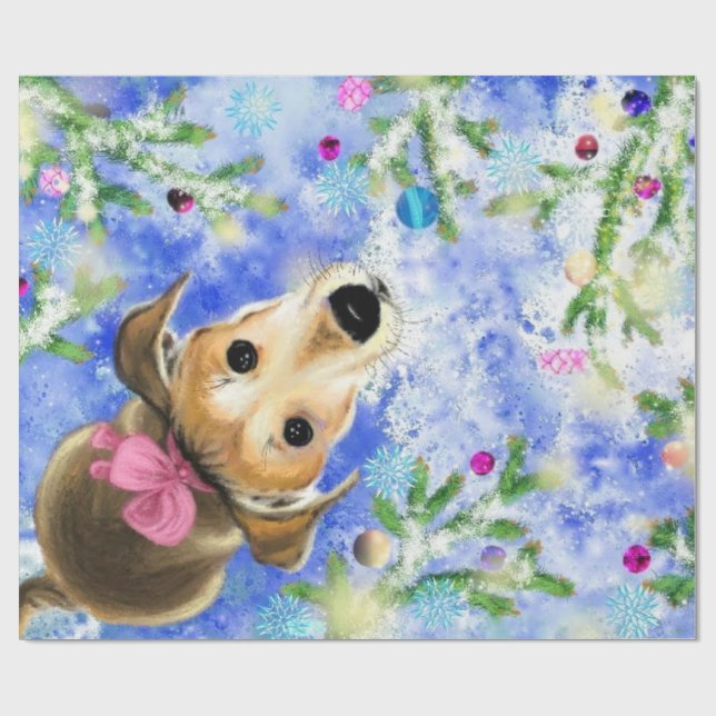 Papel De Regalo Cachorro Rosa - Feliz Navidad (Superficie plana)