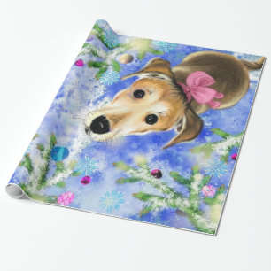 Papel De Regalo Cachorro Rosa - Feliz Navidad -