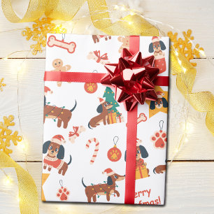 Papel De Regalo Cachorro salchicha blanco lindo de Navidad Merry W