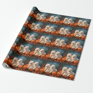 Papel De Regalo Cachorro Samoyedo Delicia de Otoño Calabaza