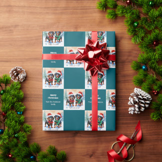 Papel De Regalo Cachorros adorables de raza Dachshund en Navidad d