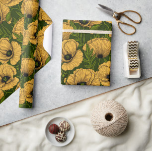 Papel De Regalo Cachorros amarillos en verde oscuro