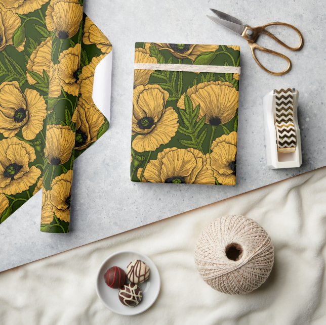 Papel De Regalo Cachorros amarillos en verde oscuro (Artesanía)