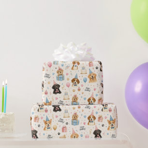 Papel De Regalo Cachorros Cumpleaños Lindos Acuarela Amante de las