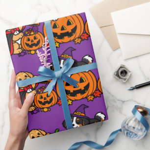 Papel De Regalo Cachorros y Calabazas de Halloween Grandes