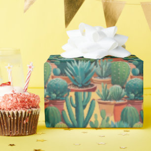 Papel De Regalo Cacti Cactus Plantas Terracotta Pots Desert Gold