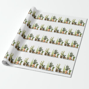 Papel De Regalo Cacti color de agua verde: ollas dibujadas a mano