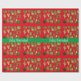 Papel De Regalo Cacti en Red Feliz Navidad