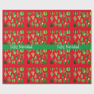 Papel De Regalo Cacti en Red Feliz Navidad