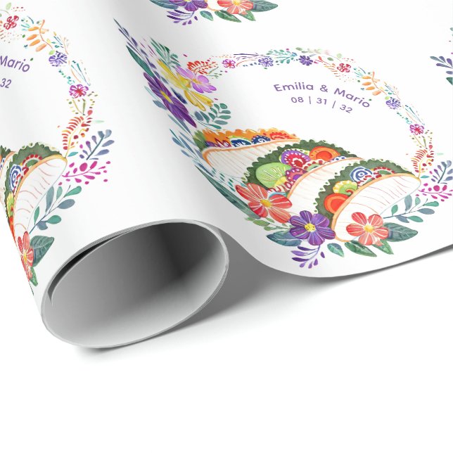Papel De Regalo Cacti Folkart Flores Personalizadas FIESTA (Esquina del rollo)