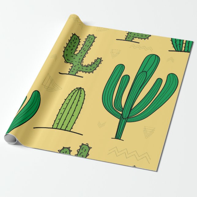 Papel De Regalo Cacti juguetón con fondo amarillo (Desenrollado)