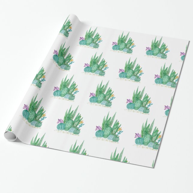Papel De Regalo Cactus, acuarela (Desenrollado)