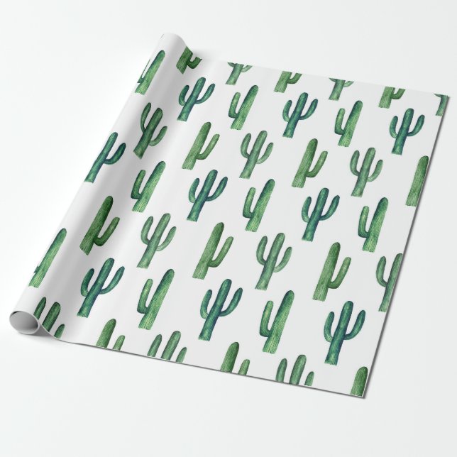 Papel De Regalo Cactus acuarela verde Patrón botánico Moderno (Desenrollado)