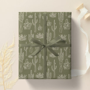 Papel De Regalo Cactus Boho Occidental Sureño Neutral Verde Musgo