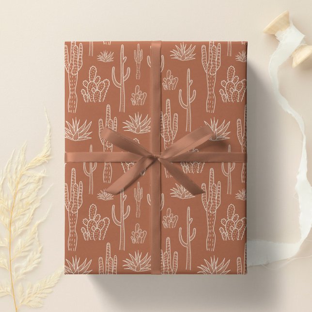 Papel De Regalo Cactus Boho Occidental Sureño Neutro Calido Arcill (Subido por el creador)
