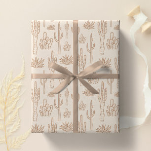Papel De Regalo Cactus Boho Oeste Sur Desierto Cálido Neutro