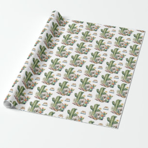 Papel De Regalo Cactus Boots de Flores Rústicas Nombran Feliz Cump