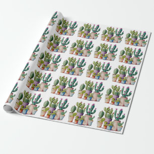 Papel De Regalo Cactus cactus cutáneo de acuarela en macetas