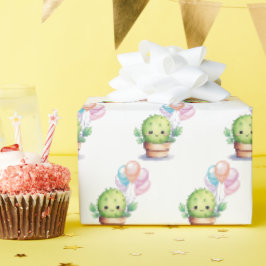 Papel De Regalo Cactus con Bouquet en globo de cumpleaños