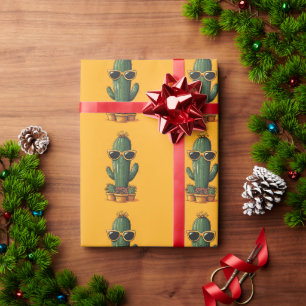 Papel De Regalo Cactus Cool con Gafas de Sol y Flores