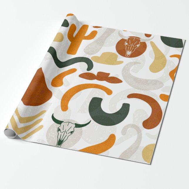 Papel De Regalo Cactus de estilo suroccidental cráneo vaquero gorr (Desenrollado)