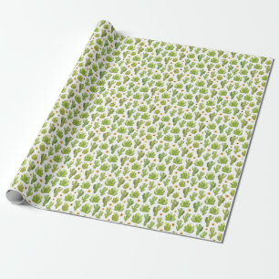 Papel De Regalo Cactus del desierto verde: acuarela sin foco
