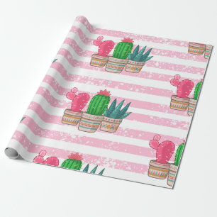 Papel De Regalo cactus dibujados a mano con fondo de rayas
