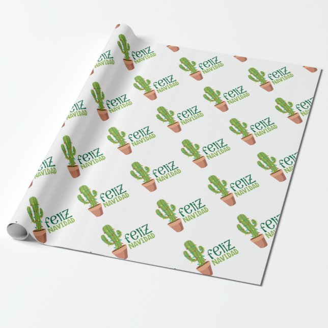 Papel De Regalo Cactus Feliz Navidad (Desenrollado)