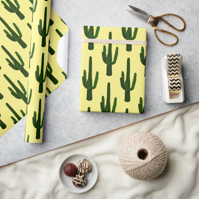 Papel De Regalo Cactus moderno amarillo y verde (Artesanía)