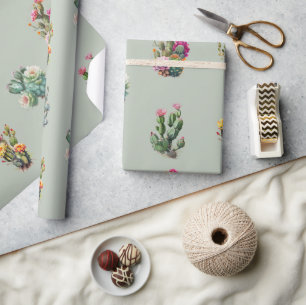 Papel De Regalo Cactus Sabio Suculento Tropical