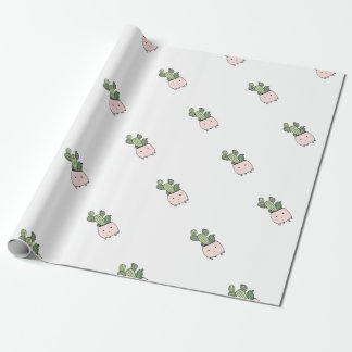 Papel De Regalo Cactus sonriente suculento en maceta rosada