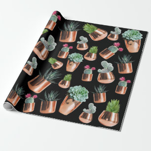 Papel De Regalo Cactus & Succulens en ollas de oro Rosa