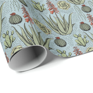 Papel De Regalo Cactus Suculento de Aloe Vera Azul Francés