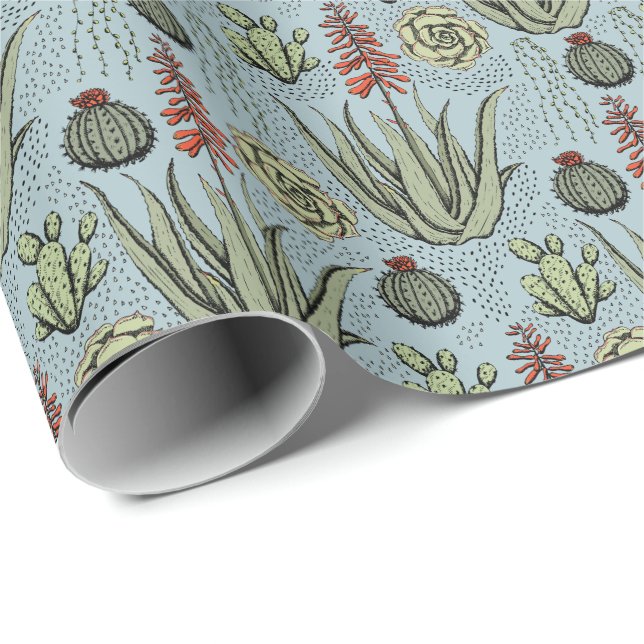 Papel De Regalo Cactus Suculento de Aloe Vera Azul Francés (Esquina del rollo)