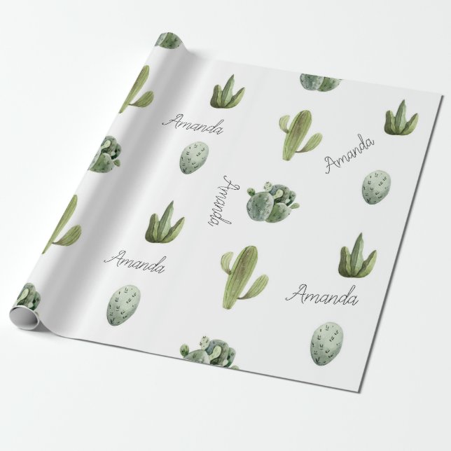 Papel De Regalo Cactus Suculento del Suroeste con Nombre Personali (Desenrollado)