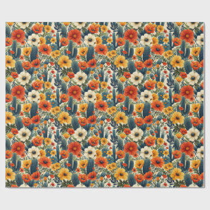Papel De Regalo Cactus Wild Flowers Red Cream Florals Decoupage