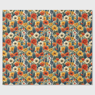 Papel De Regalo Cactus Wild Flowers Red Cream Florals Decoupage