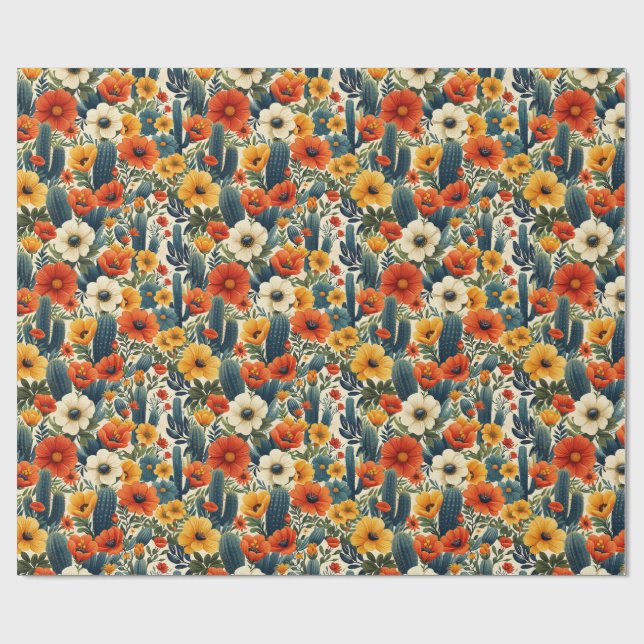 Papel De Regalo Cactus Wild Flowers Red Cream Florals Decoupage (Superficie plana)