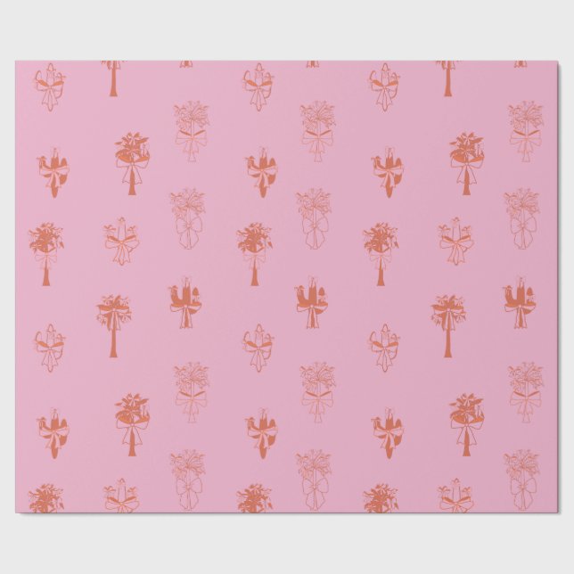 Papel De Regalo Cactus y palmeras retro con arcos rosados (Costura)
