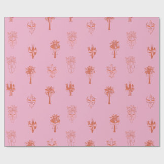 Papel De Regalo Cactus y palmeras retro con arcos rosados
