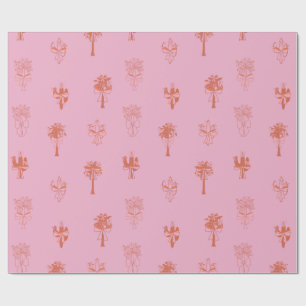 Papel De Regalo Cactus y palmeras retro con arcos rosados