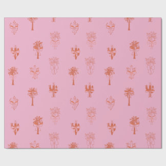 Papel De Regalo Cactus y palmeras retro con arcos rosados