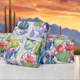 Papel De Regalo Cactus y Suculentas Vibrante Acuarela del Suroeste