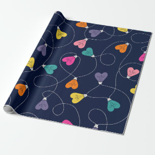 Papel De Regalo Cadenas de Luces de Corazón Coloridas